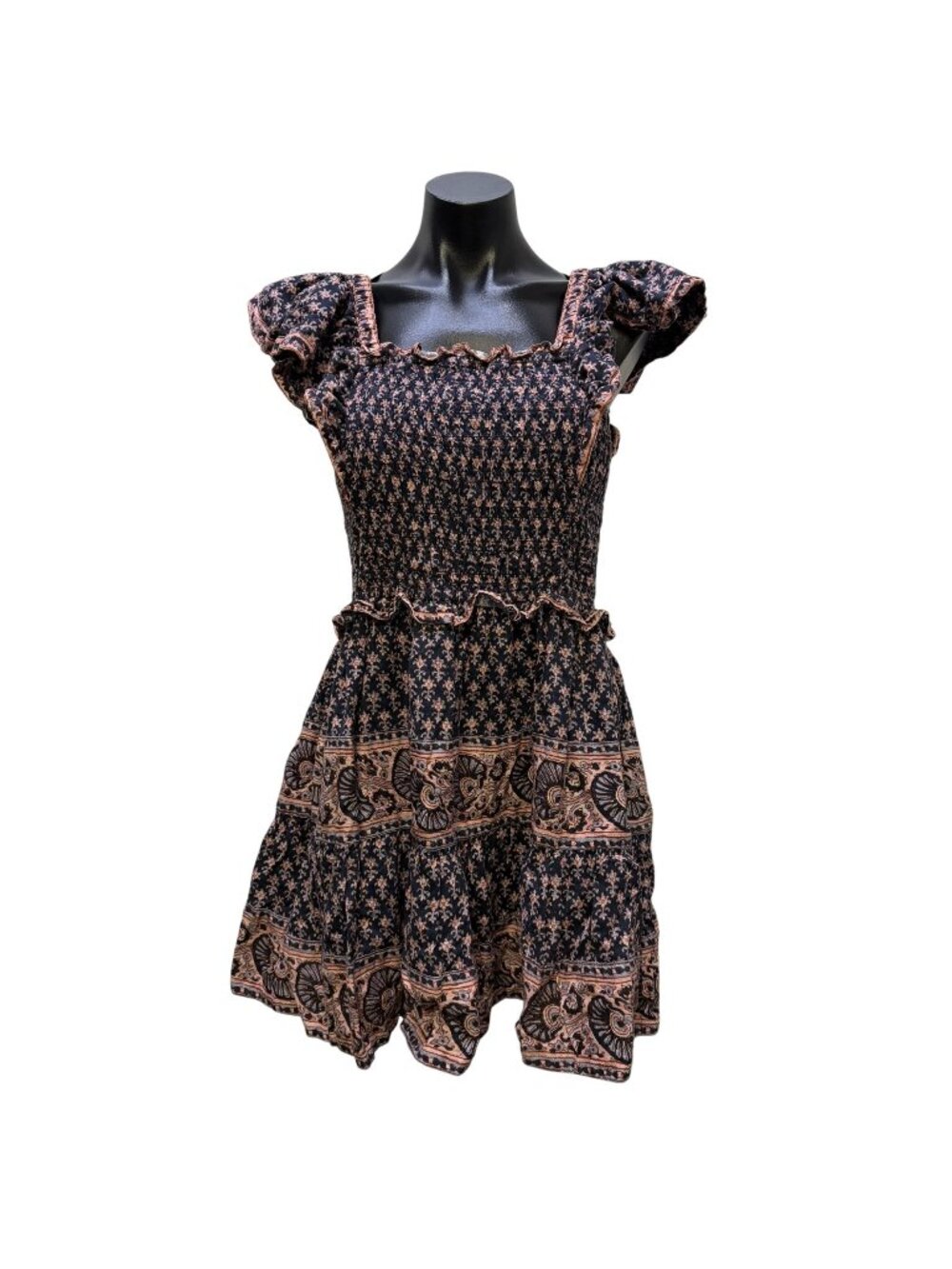 Sea New York Floral Smocked Ruffle Mini Dress Purple & Pink Cotton S